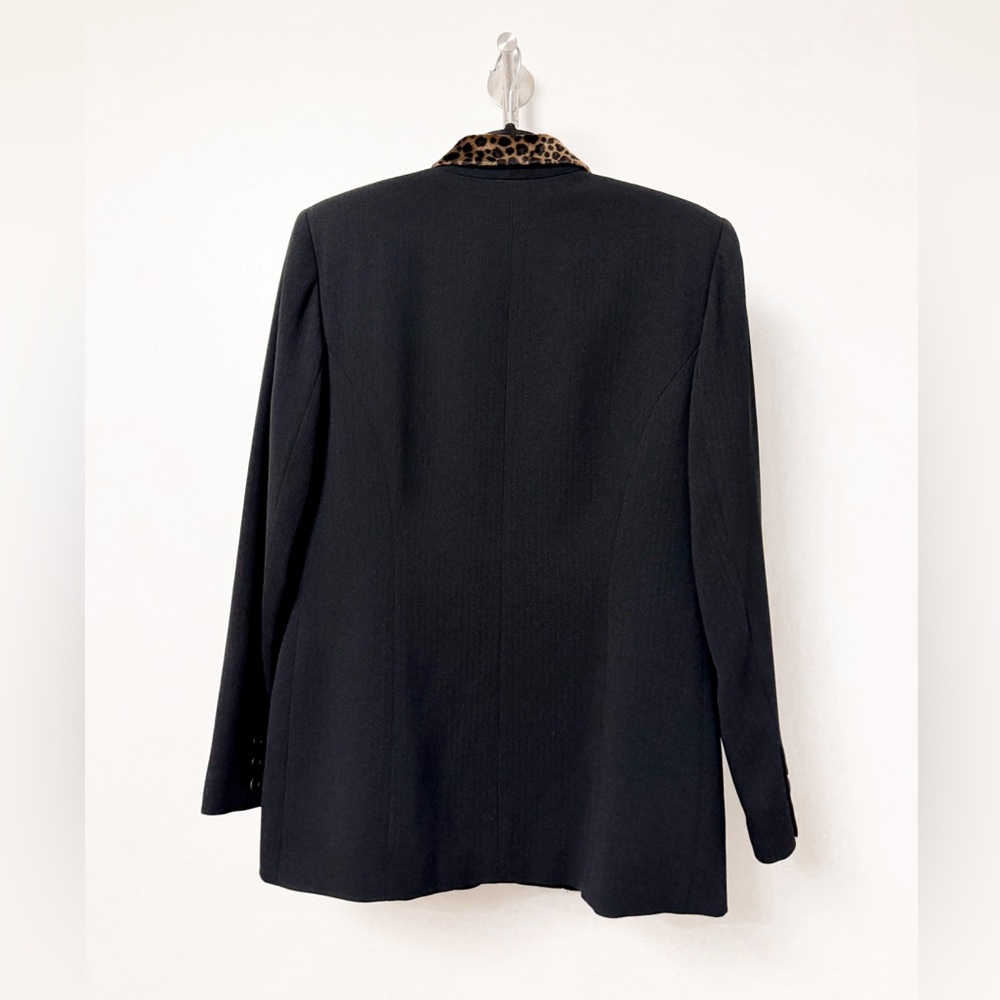 Vintage Alex Garfield Blazer with Leopard Faux Fur Trim Collar Black‎ 10 - Picture 3 of 8